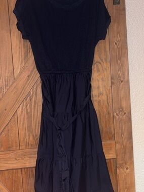 Talbots Black Tiered Short-Sleeve Maxi Dress with Tie Waist